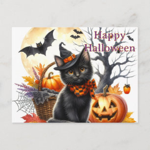 Halloween-Schwarze Katze Postkarte