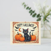 Halloween schwarze Katze Postkarte (Stehend Vorderseite)