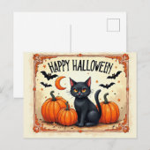 Halloween schwarze Katze Postkarte (Vorne/Hinten)