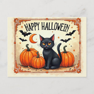Halloween schwarze Katze Postkarte