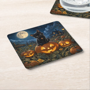 Halloween schwarze Katze Rechteckiger Pappuntersetzer