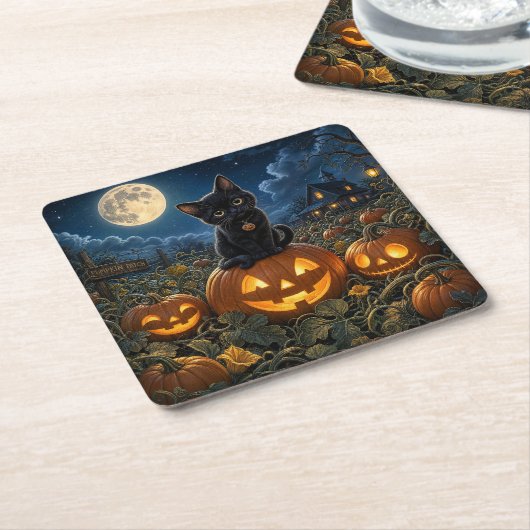Halloween schwarze Katze Rechteckiger Pappuntersetzer (angewinkelt)