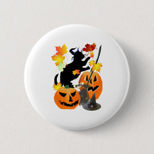 Halloween schwarze Katze schlägt schöne Blätter Button