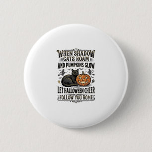 Halloween-Schwarze-Katze-Shirt-Vintage-Kürbis-Grav Button