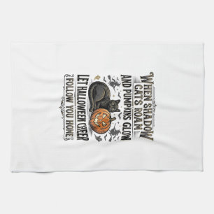 Halloween-Schwarze-Katze-Shirt-Vintage-Kürbis-Grav Geschirrtuch