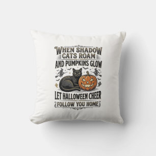 Halloween-Schwarze-Katze-Shirt-Vintage-Kürbis-Grav Kissen