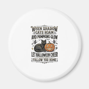 Halloween-Schwarze-Katze-Shirt-Vintage-Kürbis-Grav Magnet