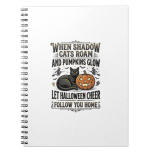 Halloween-Schwarze-Katze-Shirt Vintage-Kürbis-Grav Notizblock
