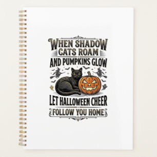 Halloween-Schwarze-Katze-Shirt-Vintage-Kürbis-Grav Planer