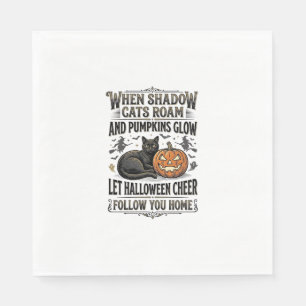Halloween-Schwarze-Katze-Shirt-Vintage-Kürbis-Grav Serviette