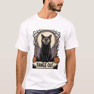 Halloween-Schwarze-Katze-Shirt-Vintage-Vampirzähne T-Shirt