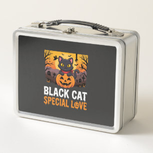 Halloween-Schwarze-Katze-Special-Love-Kürbis-Desig Metall Brotdose