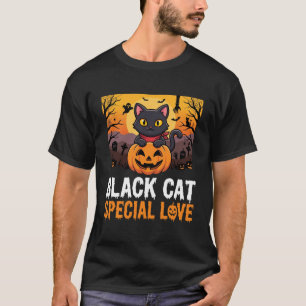 Halloween-Schwarze-Katze-Special-Love-Kürbis-Desig T-Shirt
