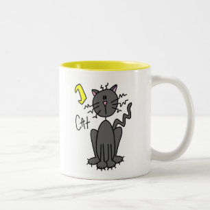 Halloween-Schwarze-Katze-Strichmännchen-Tasse Zweifarbige Tasse