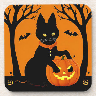 Halloween-Schwarze Katze umgeben von Kürbislaterne Getränkeuntersetzer