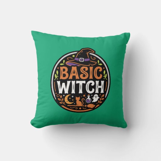 Halloween: schwarze Katze und Geist – Basic Witch. Kissen (Vorderseite)