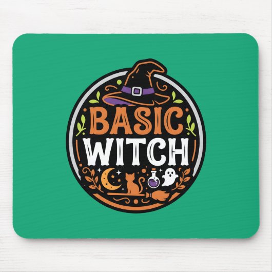 Halloween: schwarze Katze und Geist – Basic Witch. Mousepad (Vorne)