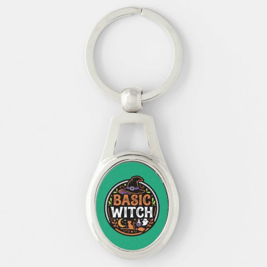 Halloween: schwarze Katze und Geist – Basic Witch. Schlüsselanhänger (Vorderseite)