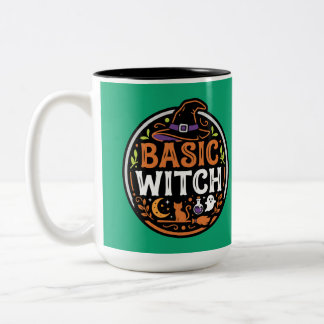 Halloween: schwarze Katze und Geist – Basic Witch. Zweifarbige Tasse