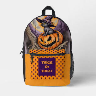 Halloween, schwarze Katze und gruseliger Kürbis be Bedruckter Rucksack