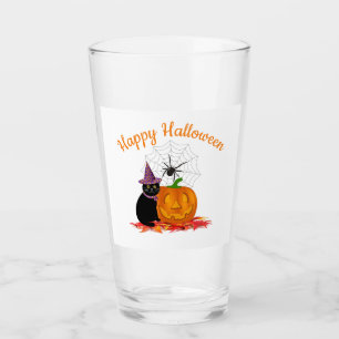 Halloween-Schwarze Katze und Jack O Lantern-Party Glas