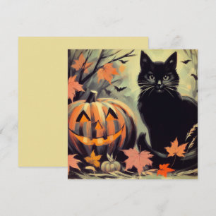 Halloween schwarze Katze und Kürbis Karte