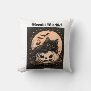 Halloween-Schwarze Katze und Kürbis-Mond-Kissen Kissen