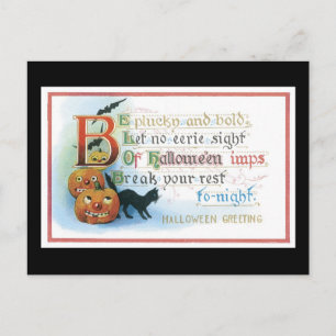Halloween-Schwarze Katze und Kürbis Postkarte