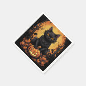 Halloween | Schwarze Katze und Kürbis Serviette (Ecke)