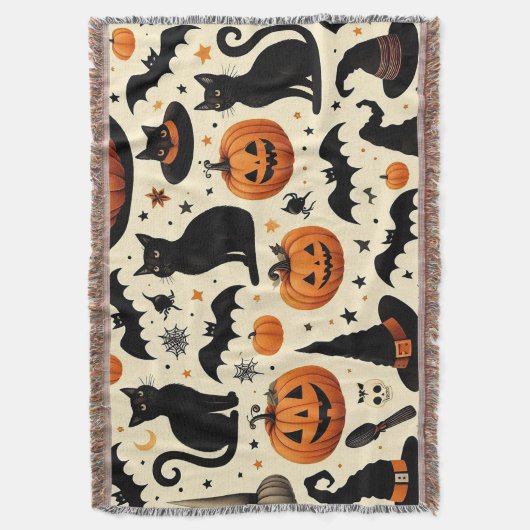 Halloween-Schwarze Katze und Kürbismuster Decke (Vorderseite Vertikal)