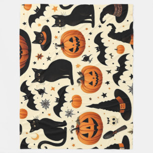 Halloween-Schwarze Katze und Kürbismuster Fleecedecke