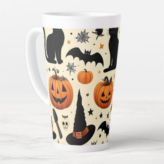 Halloween-Schwarze Katze und Kürbismuster Milchtasse (Linke Ecke)