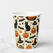Halloween-Schwarze Katze und Kürbismuster Pappbecher (Rückseite)