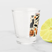 Halloween-Schwarze Katze und Kürbismuster Schnapsglas (Links)