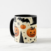 Halloween-Schwarze Katze und Kürbismuster Tasse (Vorderseite Links)