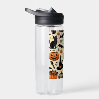 Halloween-Schwarze Katze und Kürbismuster Trinkflasche