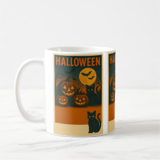 Halloween-Schwarze-Katze- und Kürbistasse – Grusel Kaffeetasse