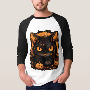 Halloween: Schwarze Katze unter Kürpen T-Shirt