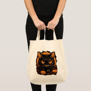 Halloween: Schwarze Katze unter Kürpen Tragetasche