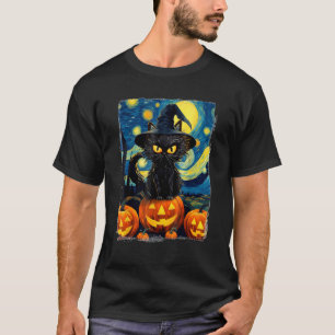 Halloween schwarze Katze VAN GOGH Mutter der stern T-Shirt