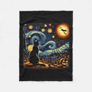 Halloween schwarze Katze Van Gogh Sternennacht Kat Fleecedecke