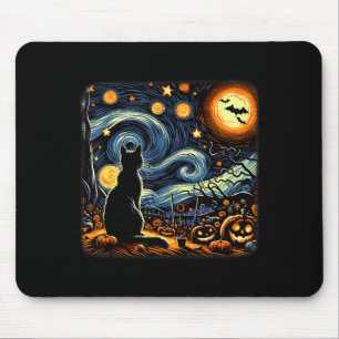 Halloween schwarze Katze Van Gogh Sternennacht Kat Mousepad