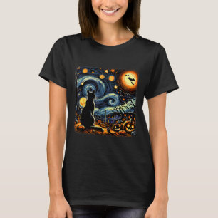 Halloween schwarze Katze Van Gogh Sternennacht Kat T-Shirt