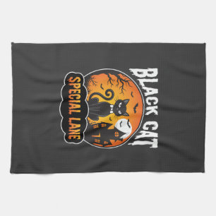 Halloween-Schwarze-Katze-Verlassenes-Haus-Mond-Des Geschirrtuch
