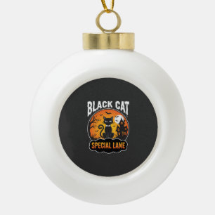 Halloween-Schwarze-Katze-Verlassenes-Haus-Mond-Des Keramik Kugel-Ornament