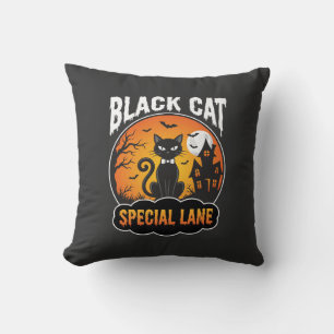 Halloween-Schwarze-Katze-Verlassenes-Haus-Mond-Des Kissen