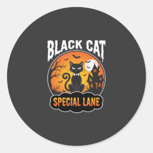 Halloween-Schwarze-Katze-Verlassenes-Haus-Mond-Des Runder Aufkleber