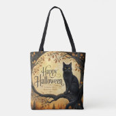 Halloween schwarze Katze Vollmond Baum Tasche (Rückseite)