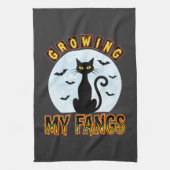 Halloween-Schwarze-Katze-Wachsender-Fang-Design Geschirrtuch (Vertikal)