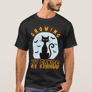 Halloween-Schwarze-Katze-Wachsender-Fang-Design T-Shirt
